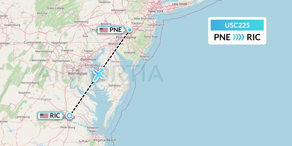 USC225 Airnet Express Flight Map: Philadelphia to Richmond
