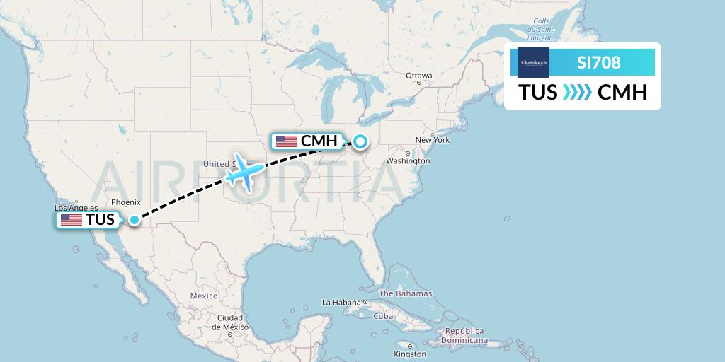 SI708 Blue Islands Flight Map: Tucson to Columbus