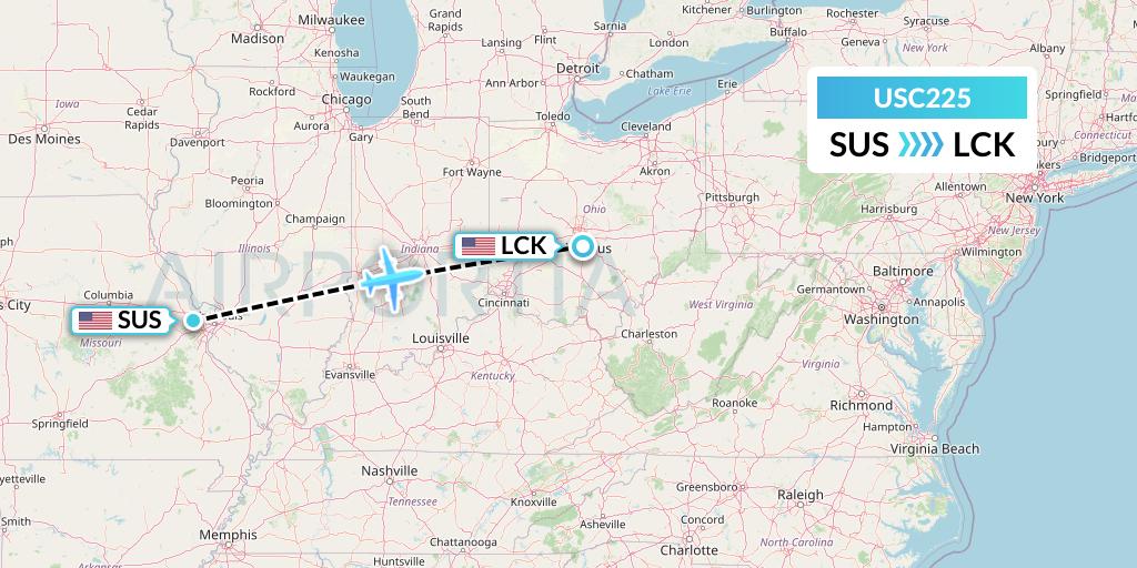 USC225 Airnet Express Flight Map: St. Louis to Columbus