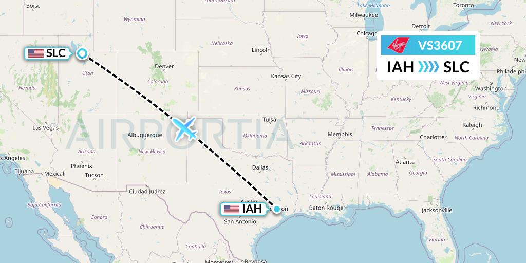 VS3607 Virgin Atlantic Airways Flight Map: Houston to Salt Lake City