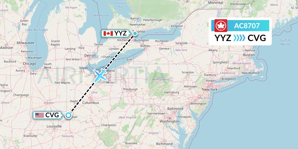 AC8707 Air Canada Flight Map: Toronto to Cincinnati