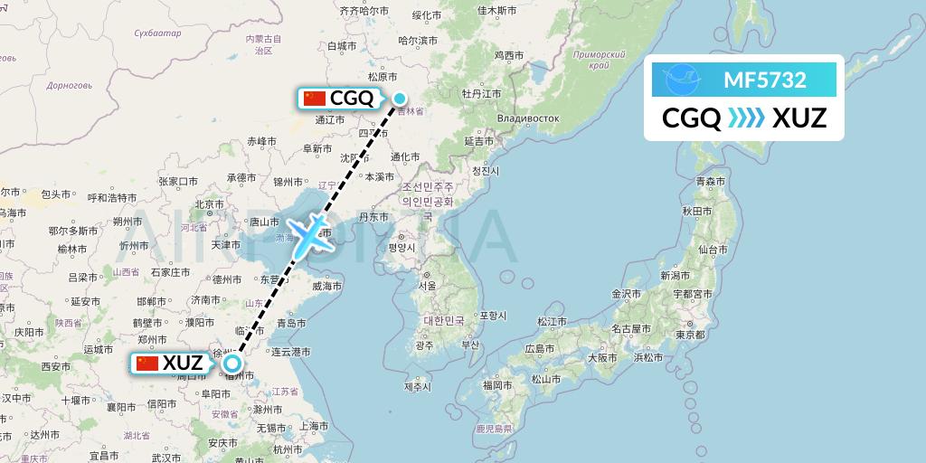 MF5732 Xiamen Airlines Flight Map: Changchun to Xuzhou
