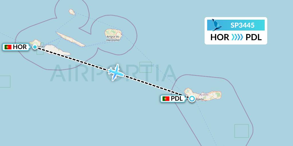 SP3445 SATA Air Acores Flight Map: Horta to Ponta Delgada