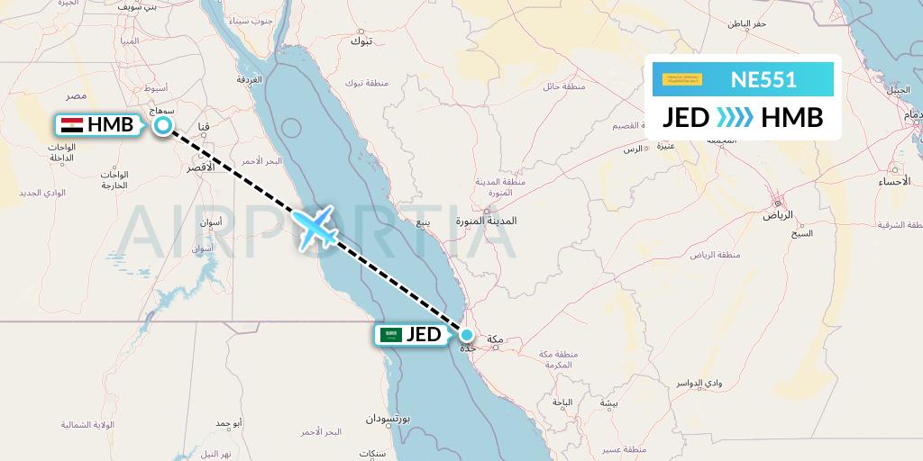 NE551 Nesma Airlines Flight Map: Jeddah to Sohag