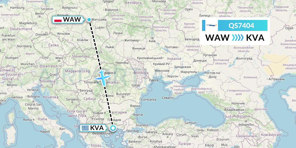 QS7404 Smartwings Flight Map: Warsaw to Kavala