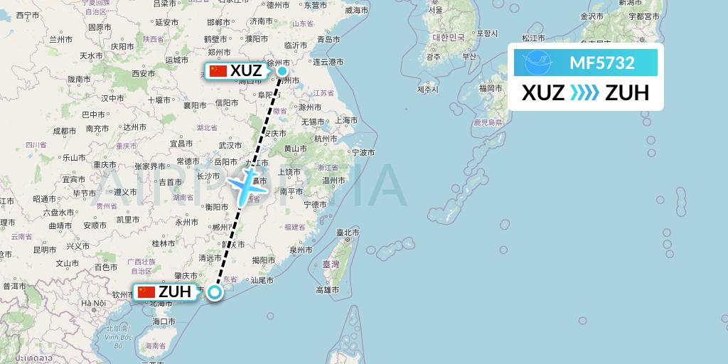 MF5732 Xiamen Airlines Flight Map: Xuzhou to Zhuhai