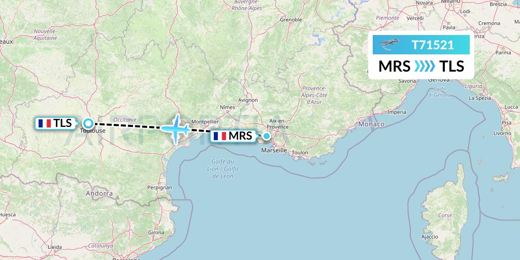 T71521 Twin Jet Flight Map: Marseille to Toulouse