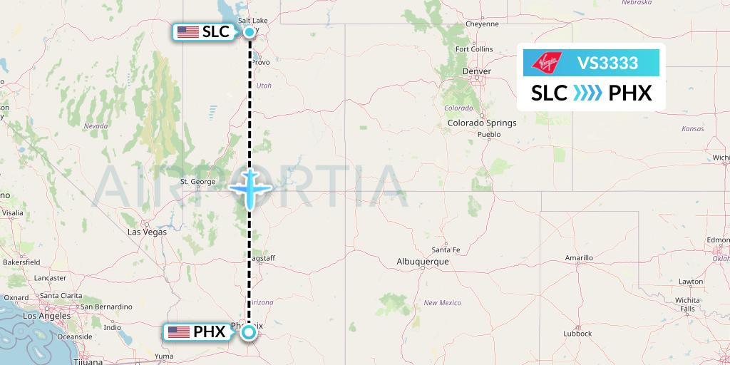 VS3333 Virgin Atlantic Airways Flight Map: Salt Lake City to Phoenix