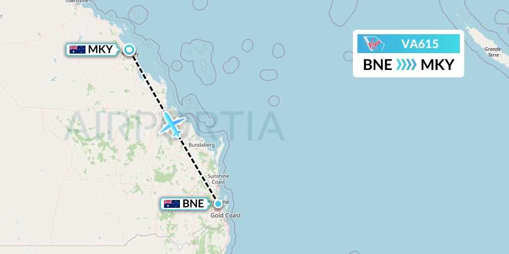 VA615 Virgin Australia Flight Map: Brisbane to Mackay