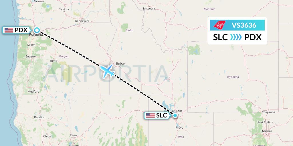 VS3636 Virgin Atlantic Airways Flight Map: Salt Lake City to Portland