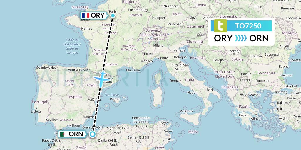 TO7250 Transavia France Flight Map: Paris to Oran