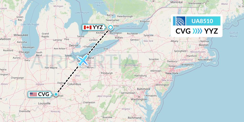 UA8510 United Airlines Flight Map: Cincinnati to Toronto