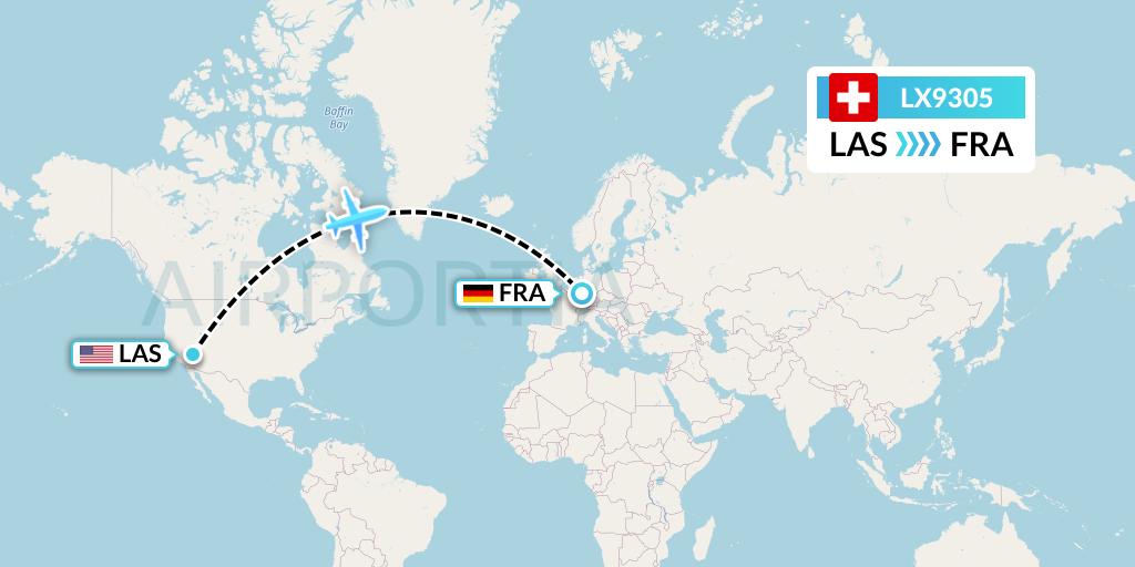 LX9305 Swiss Flight Map: Las Vegas to Frankfurt
