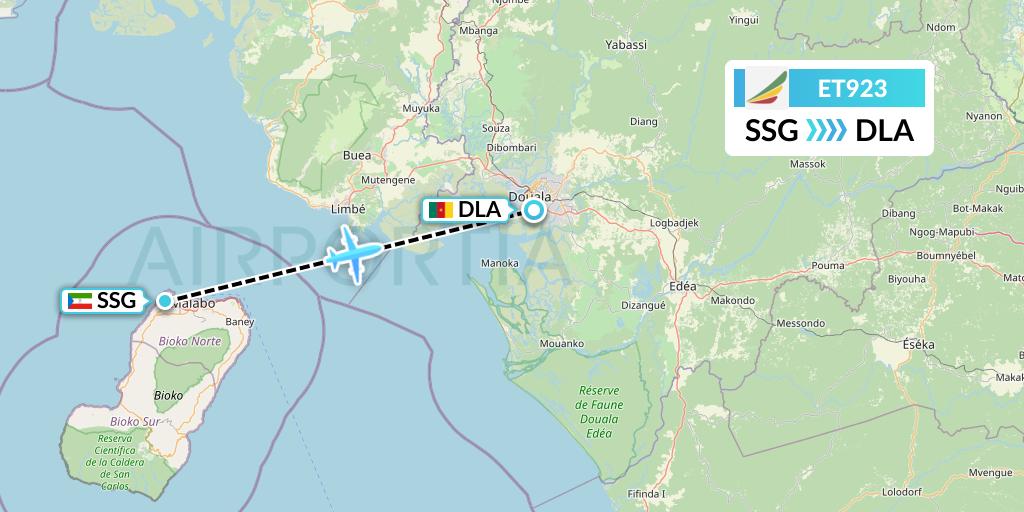 ET923 Ethiopian Airlines Flight Map: Malabo to Douala