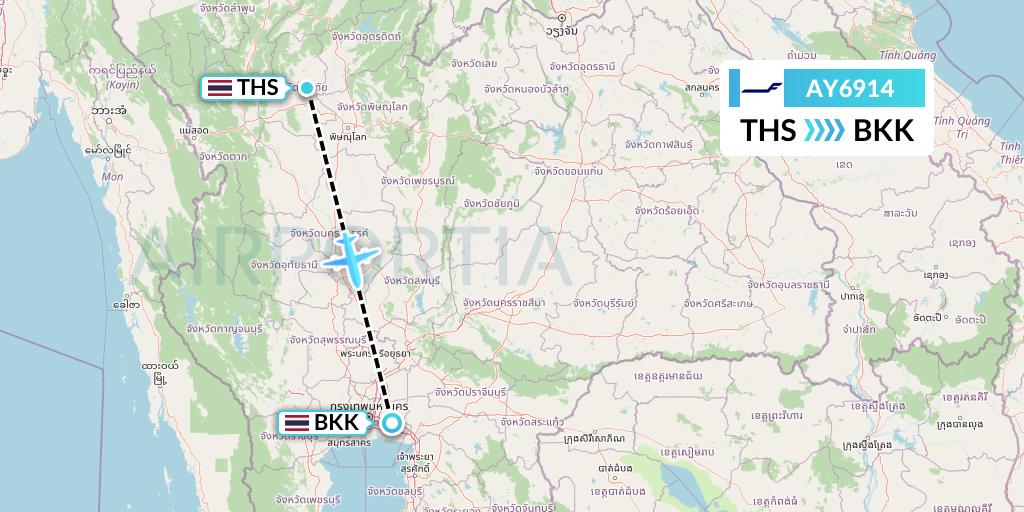 AY6914 Finnair Flight Map: Sukhothai to Bangkok