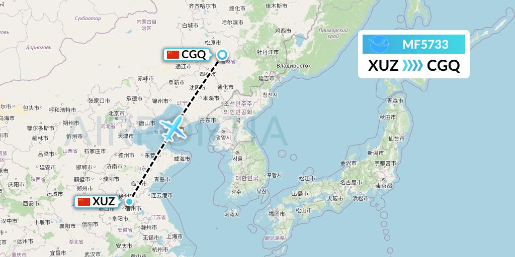 MF5733 Xiamen Airlines Flight Map: Xuzhou to Changchun