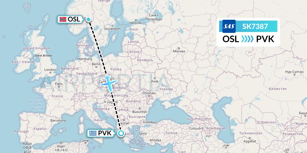 SK7387 SAS Flight Map: Oslo to Preveza