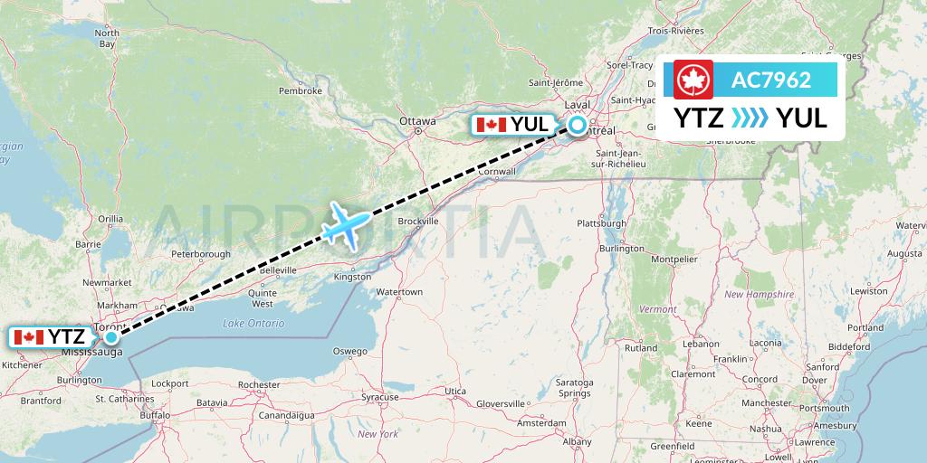 AC7962 Air Canada Flight Map: Toronto to Montreal