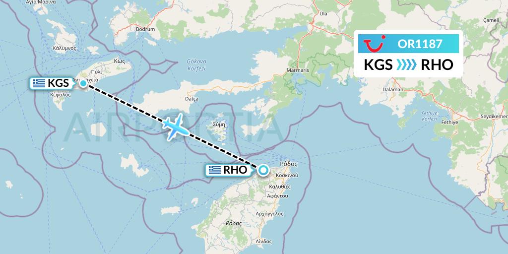 OR1187 TUI fly Netherlands Flight Map: Kos to Rhodes