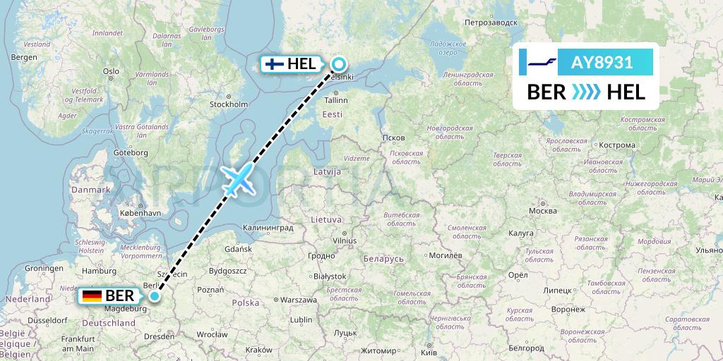 AY8931 Finnair Flight Map: Berlin to Helsinki