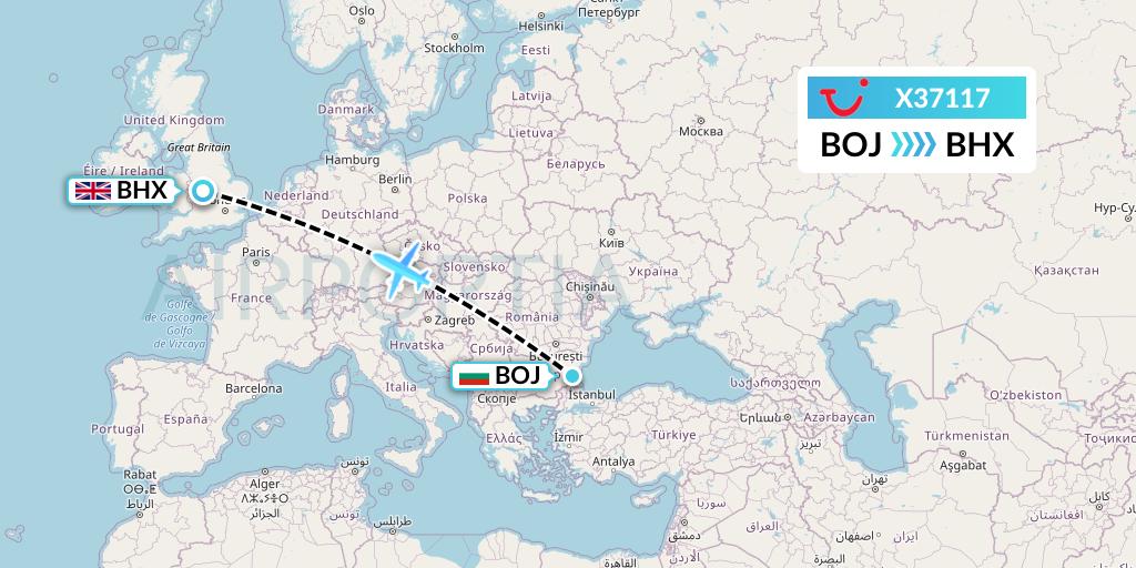 X37117 TUI fly Germany Flight Map: Burgas to Birmingham