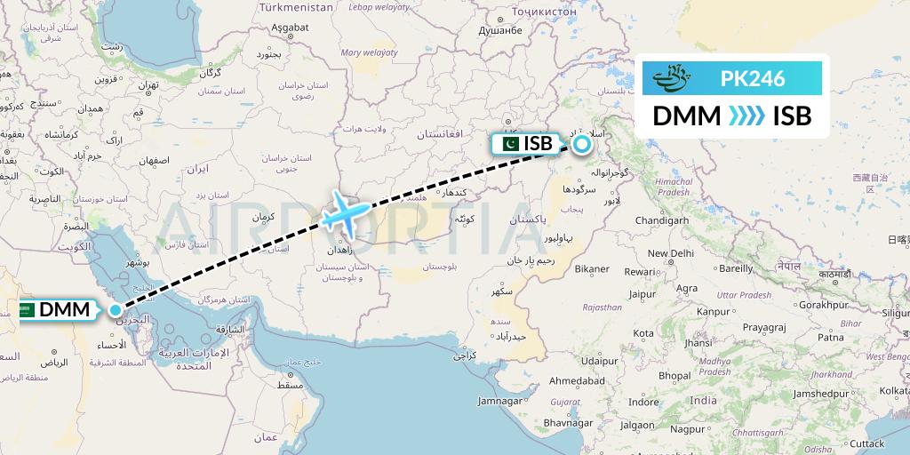 PK246 Pakistan International Airlines Flight Map: Dammam to Islamabad