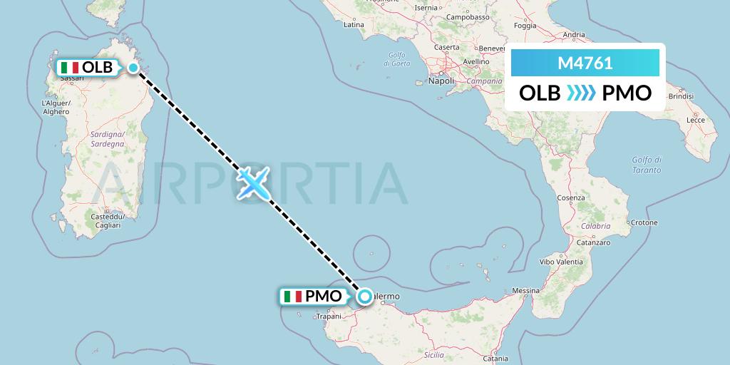 M4761 Mistral Air Flight Map: Olbia to Palermo