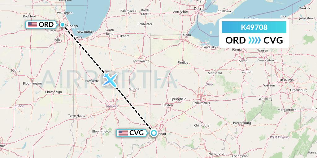 K49708 Kalitta Air Flight Map: Chicago to Cincinnati