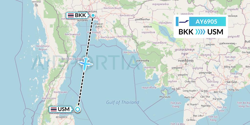 AY6905 Finnair Flight Map: Bangkok to Koh Samui