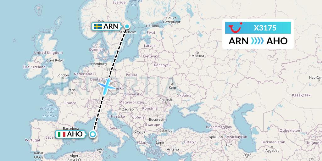 X3175 TUI fly Germany Flight Map: Stockholm to Alghero
