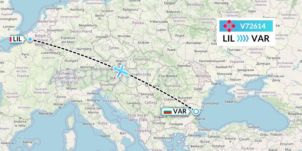 V72614 Volotea Flight Map: Lille to Varna