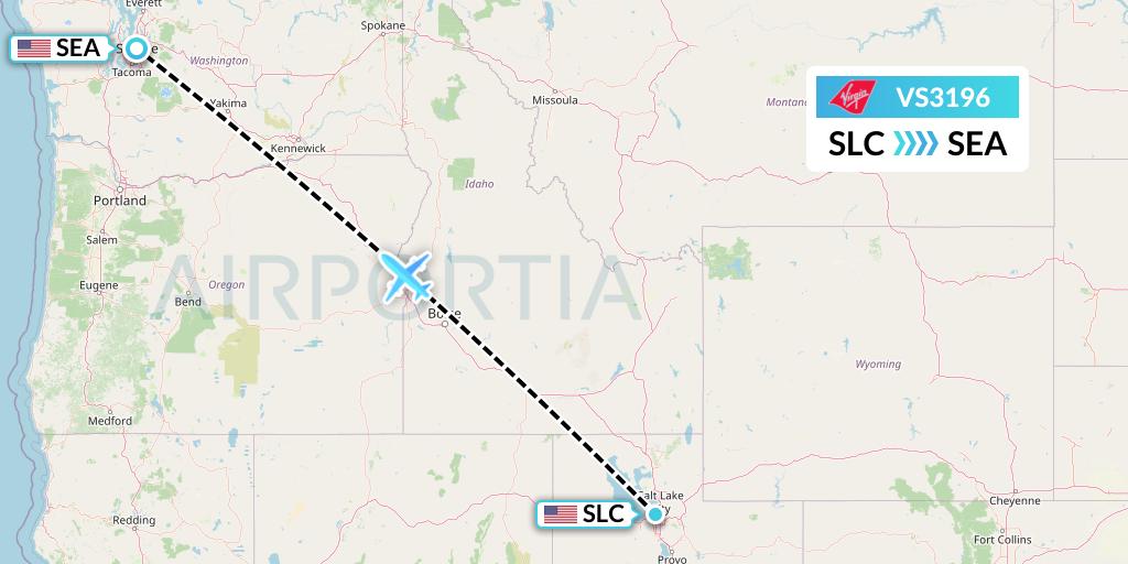 VS3196 Virgin Atlantic Airways Flight Map: Salt Lake City to Seattle