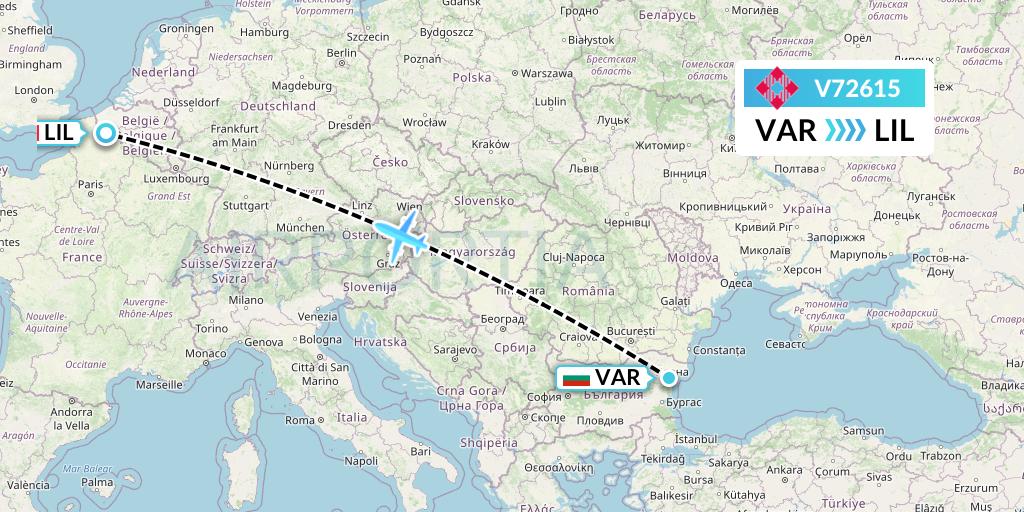 V72615 Volotea Flight Map: Varna to Lille