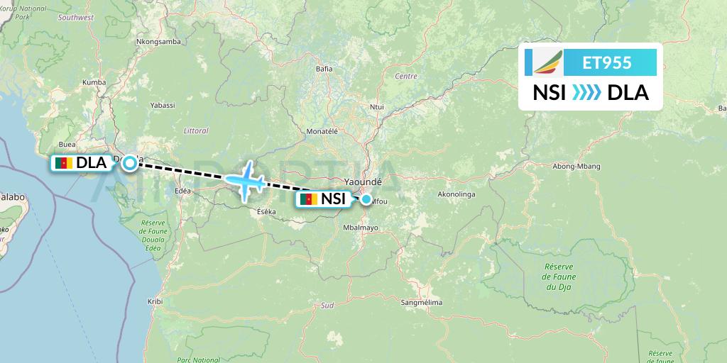 ET955 Ethiopian Airlines Flight Map: Yaounde to Douala