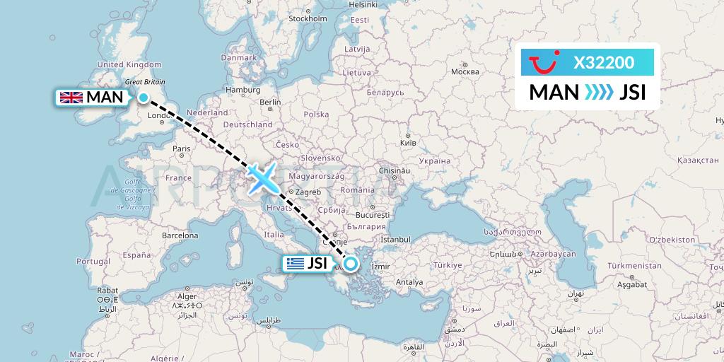 X32200 TUI fly Germany Flight Map: Manchester to Skiathos