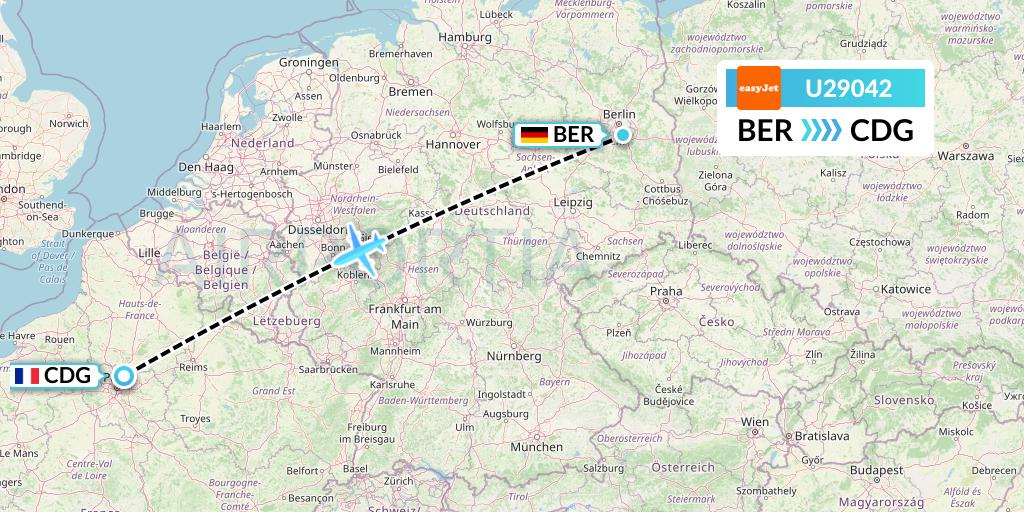 U29042 EasyJet Flight Map: Berlin to Paris