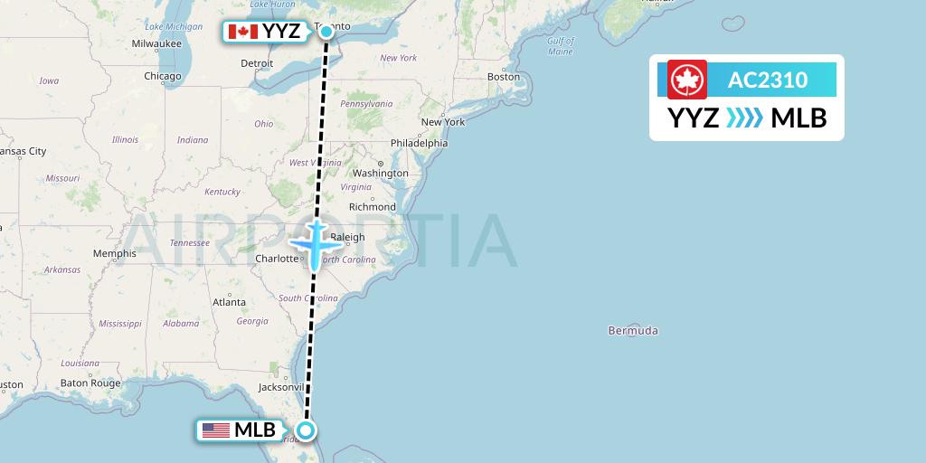 AC2310 Air Canada Flight Map: Toronto to Melbourne