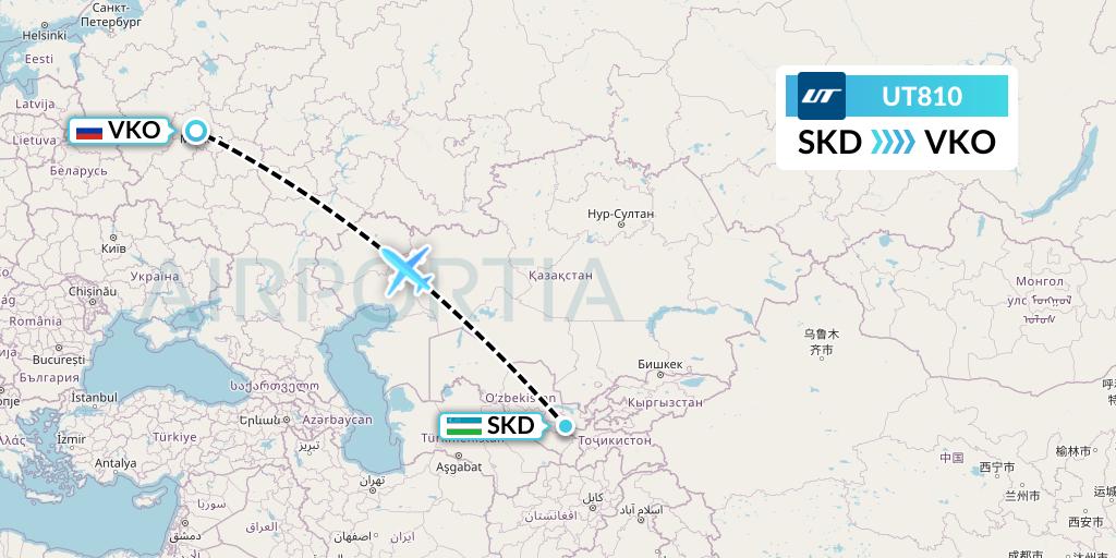 UT810 UTair Flight Map: Samarkand to Moscow