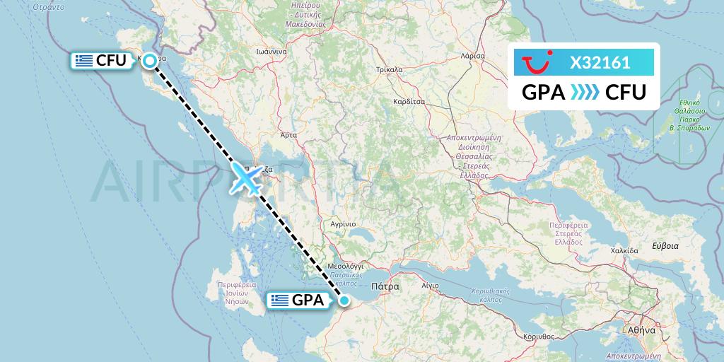 X32161 TUI fly Germany Flight Map: Patras to Corfu