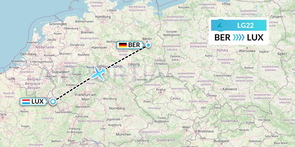 LG22 Luxair Flight Map: Berlin to Luxembourg