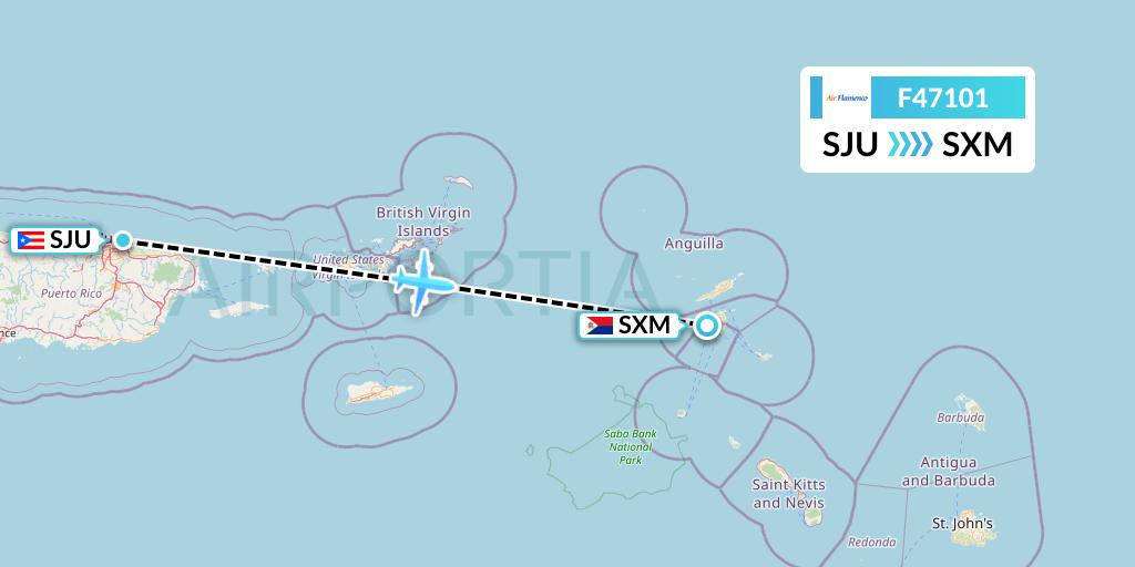 F47101 Air Flamenco Flight Map: San Juan to Sint Maarten