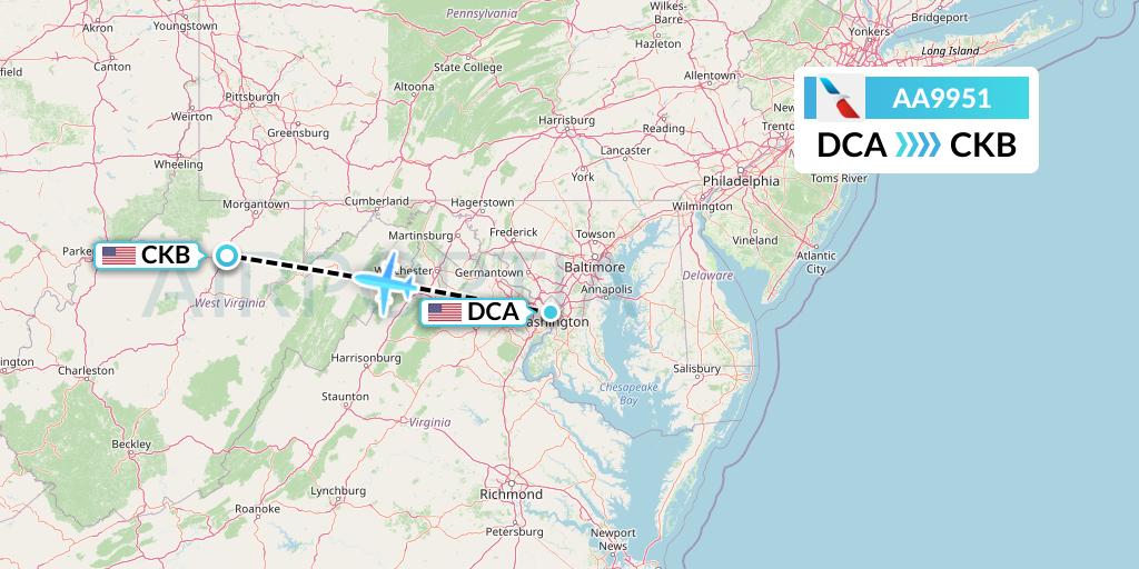 AA9951 American Airlines Flight Map: Washington to Clarksburg