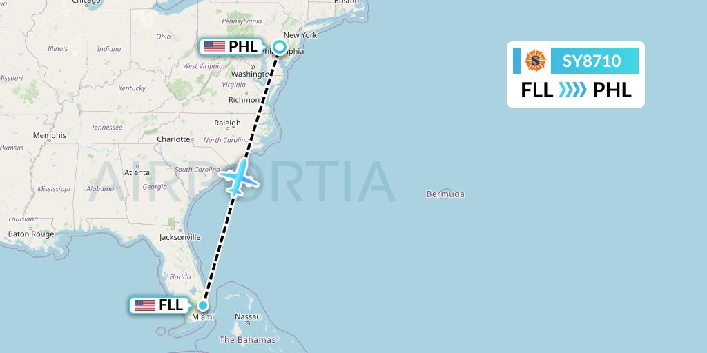 SY8710 Sun Country Airlines Flight Map: Fort Lauderdale to Philadelphia