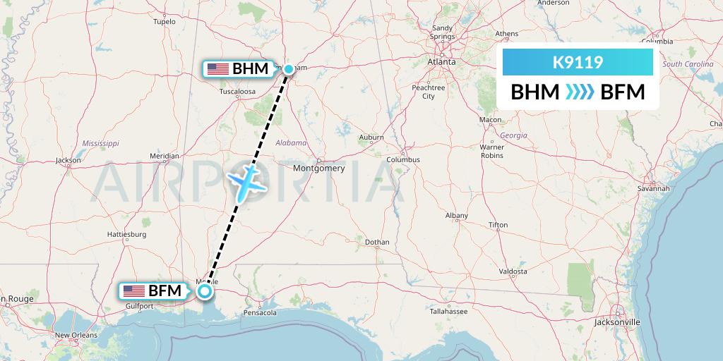 K9119 Kalitta Charters Flight Map: Birmingham to Mobile