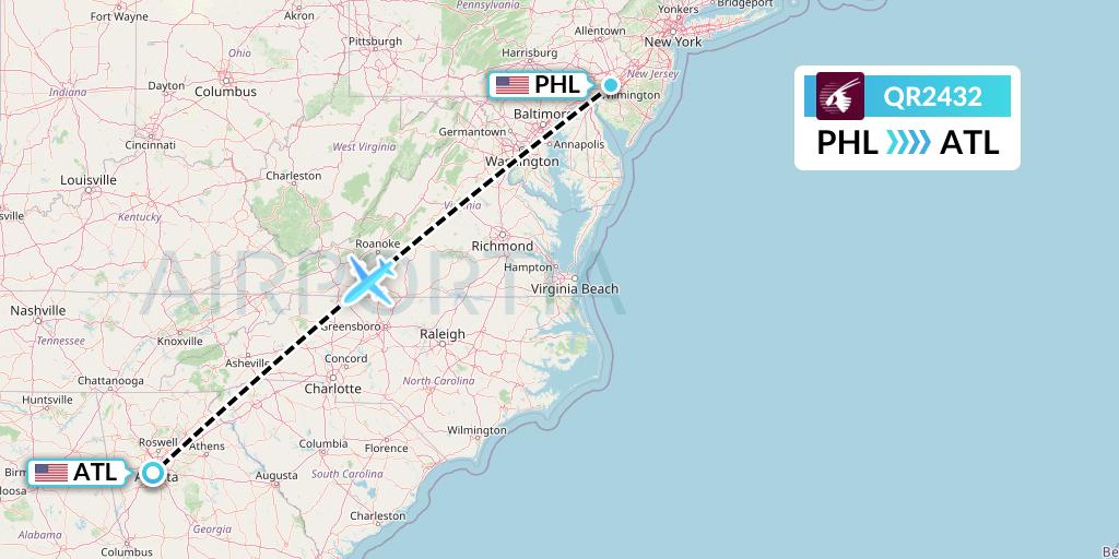 QR2432 Flight Status Qatar Airways Philadelphia to Atlanta (QTR2432)