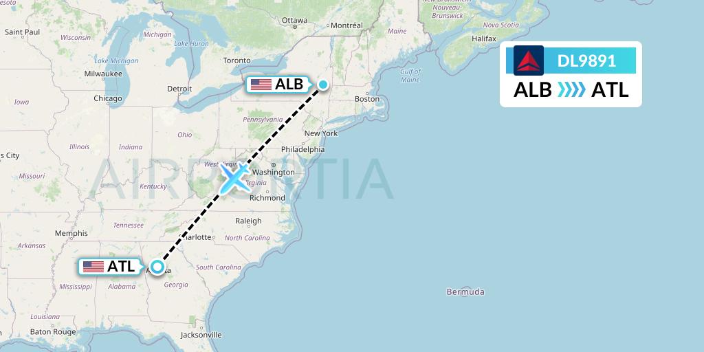 DL9891 Delta Air Lines Flight Map: Albany to Atlanta