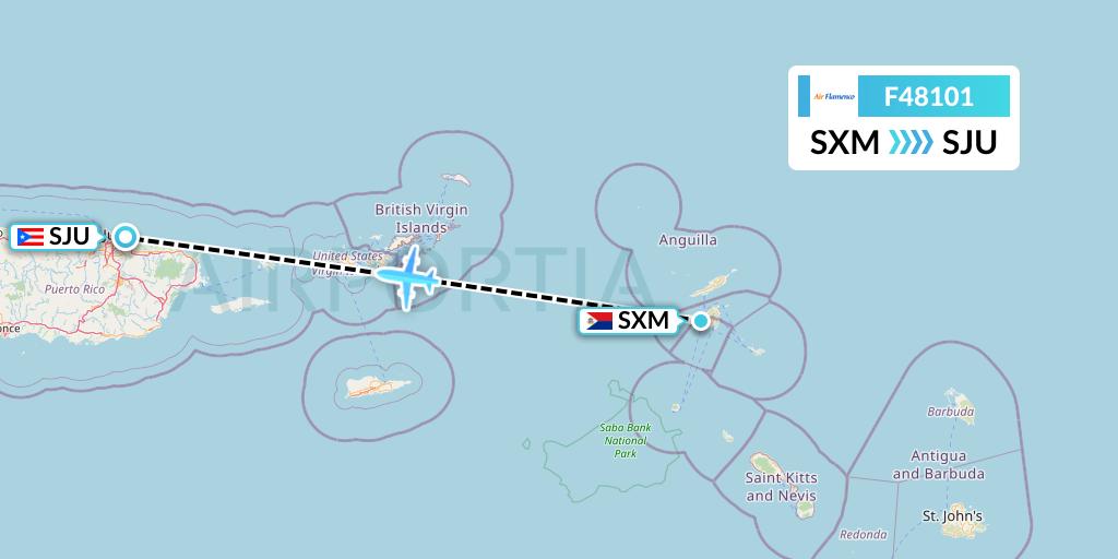 F48101 Air Flamenco Flight Map: Sint Maarten to San Juan