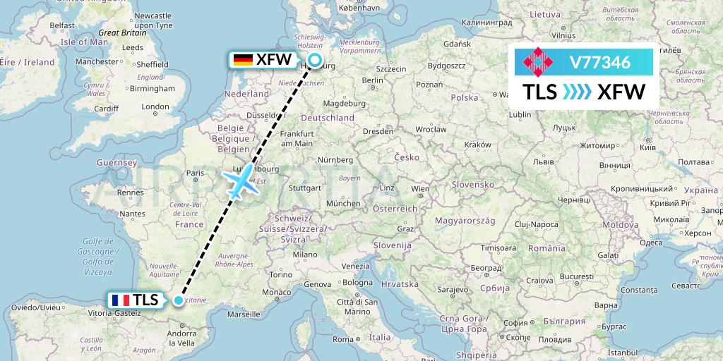 V77346 Volotea Flight Map: Toulouse to Hamburg