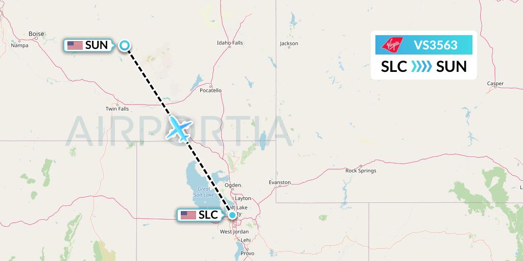 VS3563 Virgin Atlantic Airways Flight Map: Salt Lake City to Hailey