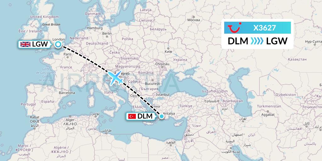 X3627 TUI fly Germany Flight Map: Dalaman to London